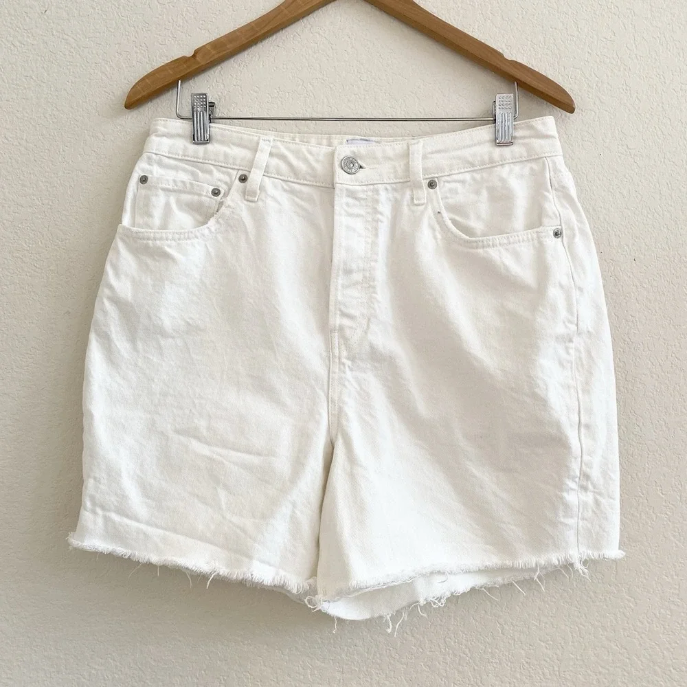 BDG Urban Outfitters 90's Long Inseam Cutoff Denim White Shorts Button Fly SZ 32